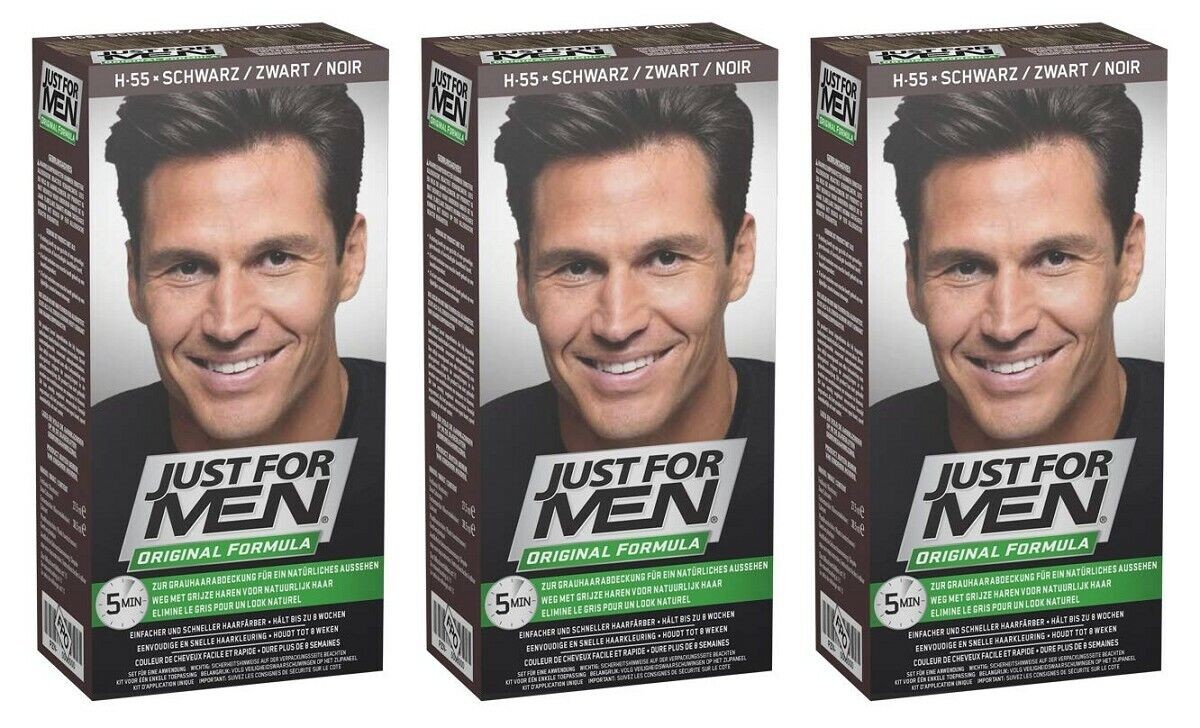 Just for Men - H55 - Haarfärbemittel, Pflege Tönungs Shampoo, Schwarz, 3er Pack